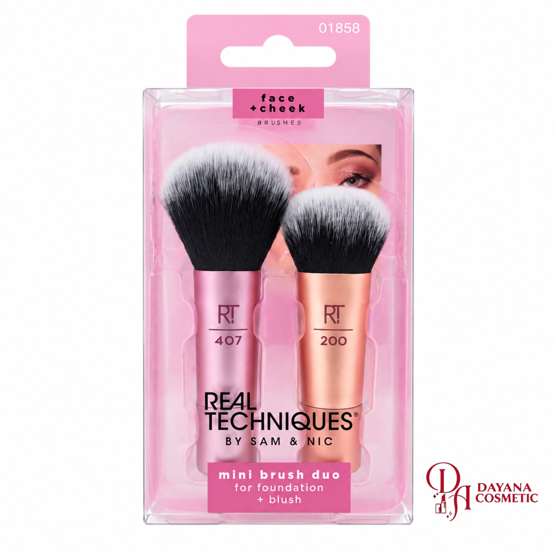 ست دوتایی مینی براش کرم‌پودر و رژگونه ریل تکنیک مدل Mini Brush Duo